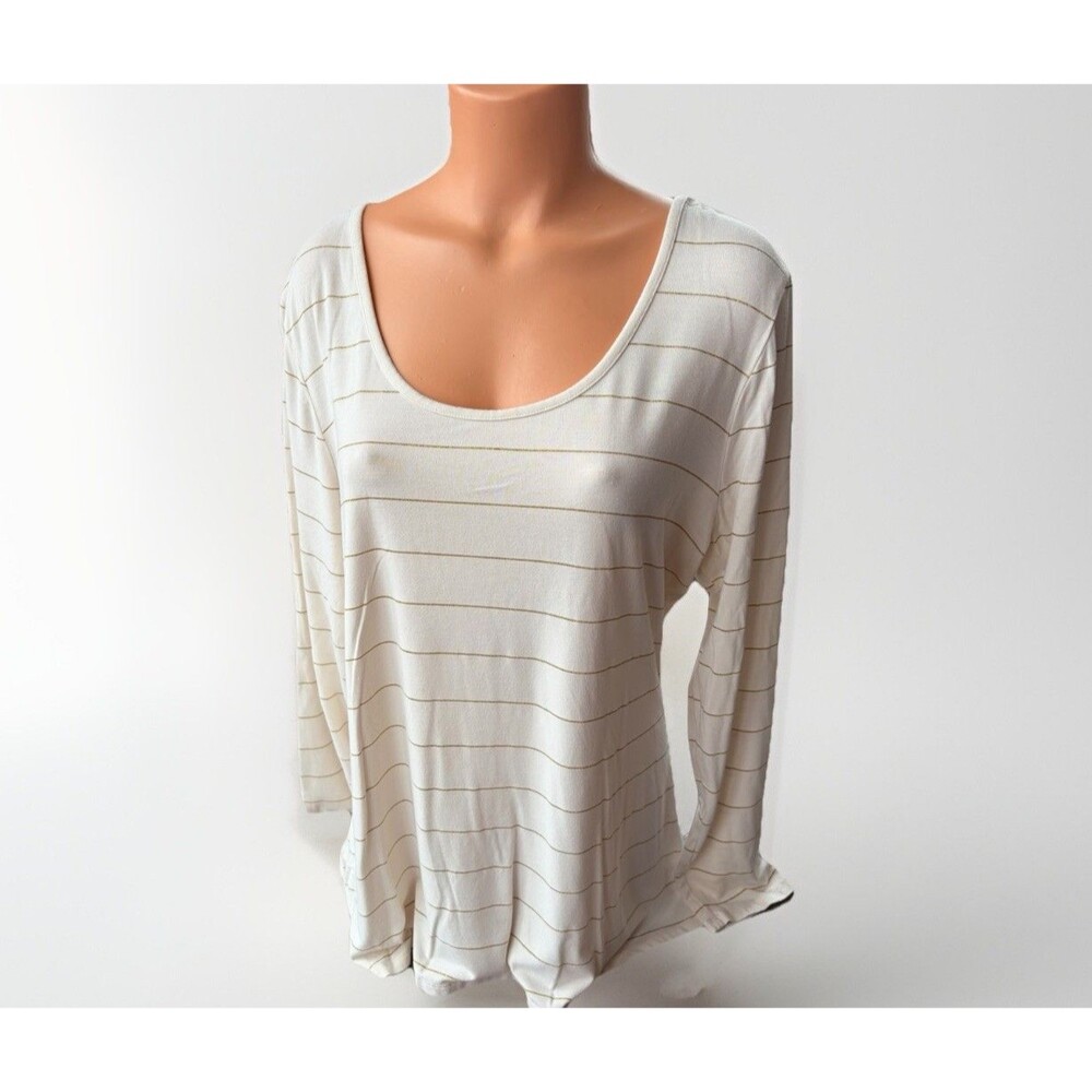Matilda Jane Women’s Ivory Gold Striped Blouse Size XL Tunic Top